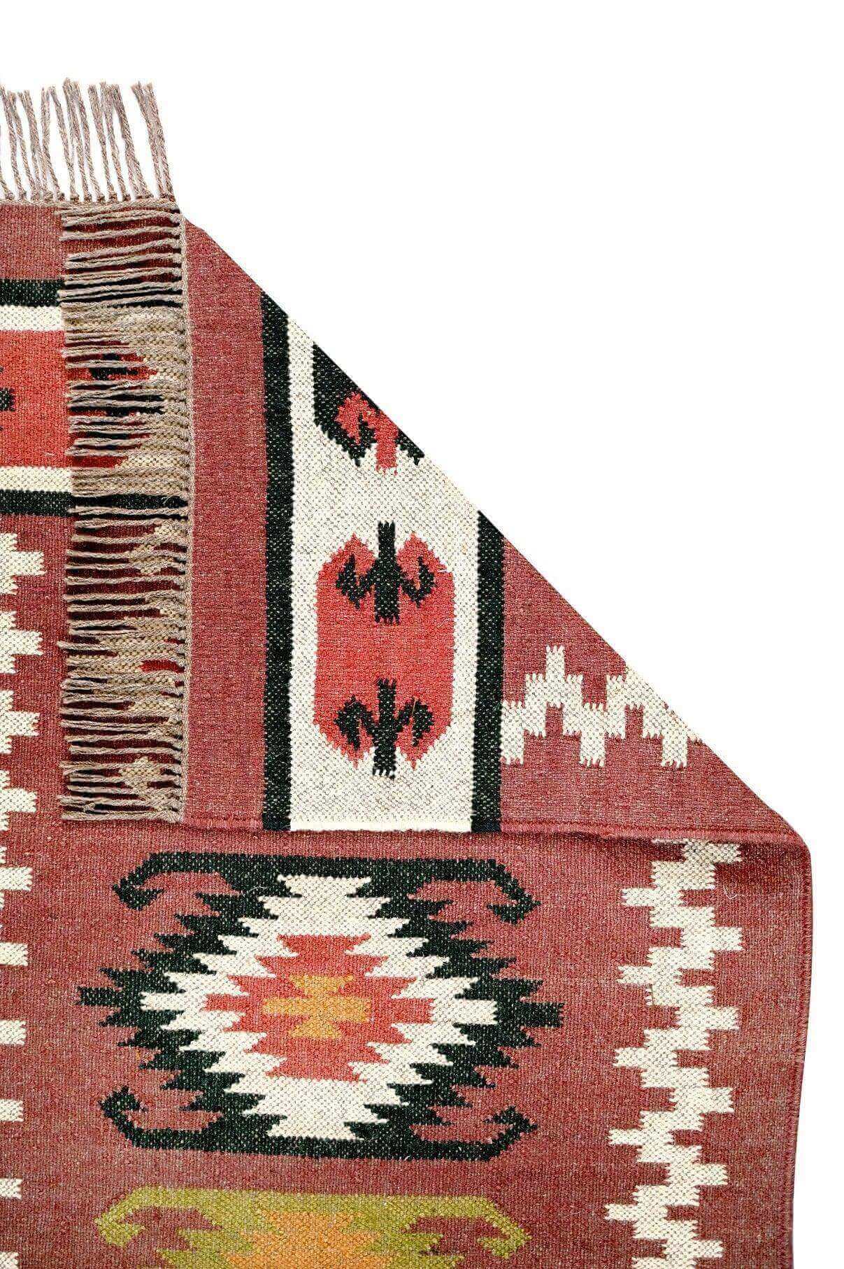 Alfombra Kilim de pasillo, tres metros, pasillero, étnica, moderno, tradicional, multicolor, moderna, hecha a mano de Lana y Yute - 75x300 cm - Origen India -Tintes Naturales- Fibras Sostenibles