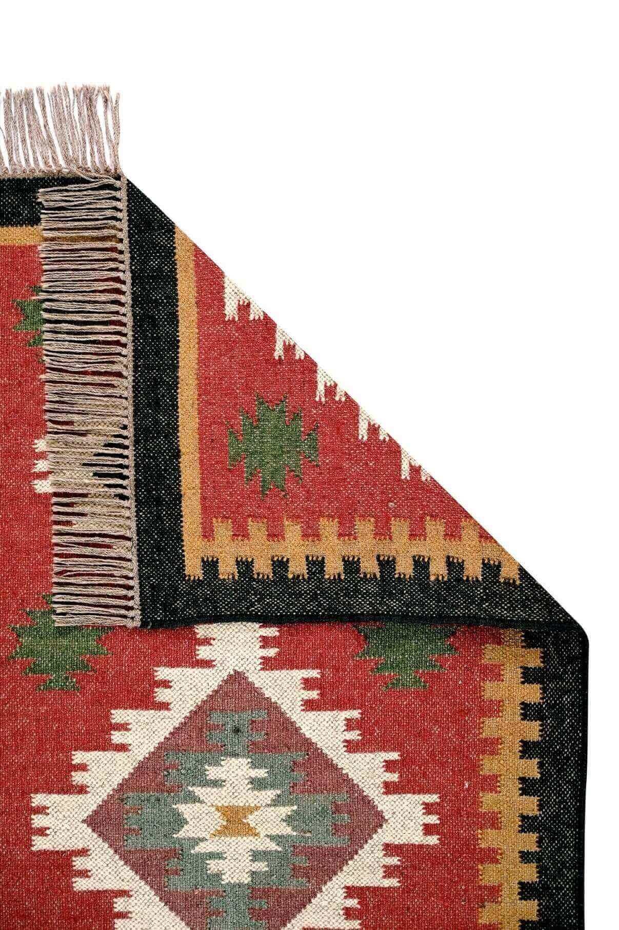 Alfombra Kilim de pasillo, tres metros, pasillero, étnica, moderno, tradicional, multicolor, moderna, hecha a mano de Lana y Yute - 75x300 cm - Origen India -Tintes Naturales- Fibras Sostenibles