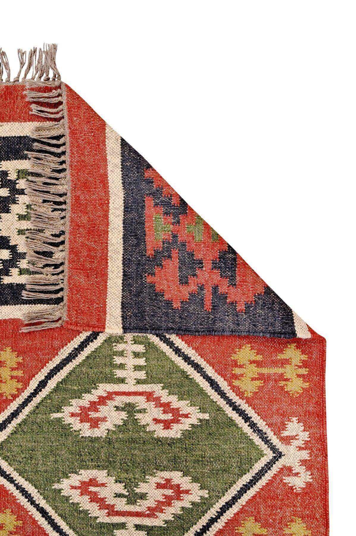 Alfombra Kilim de pasillo, pasillero, étnico, moderno, tradicional, multicolor, moderna, hecha a mano de Lana y Yute - 75x360