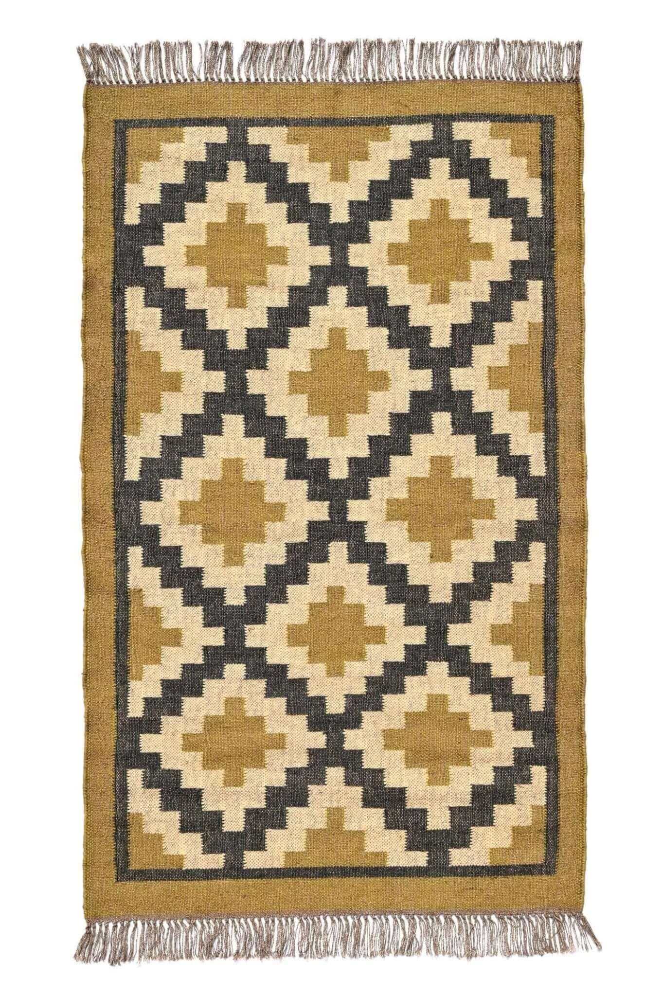 alfombra kilim verde rectangular