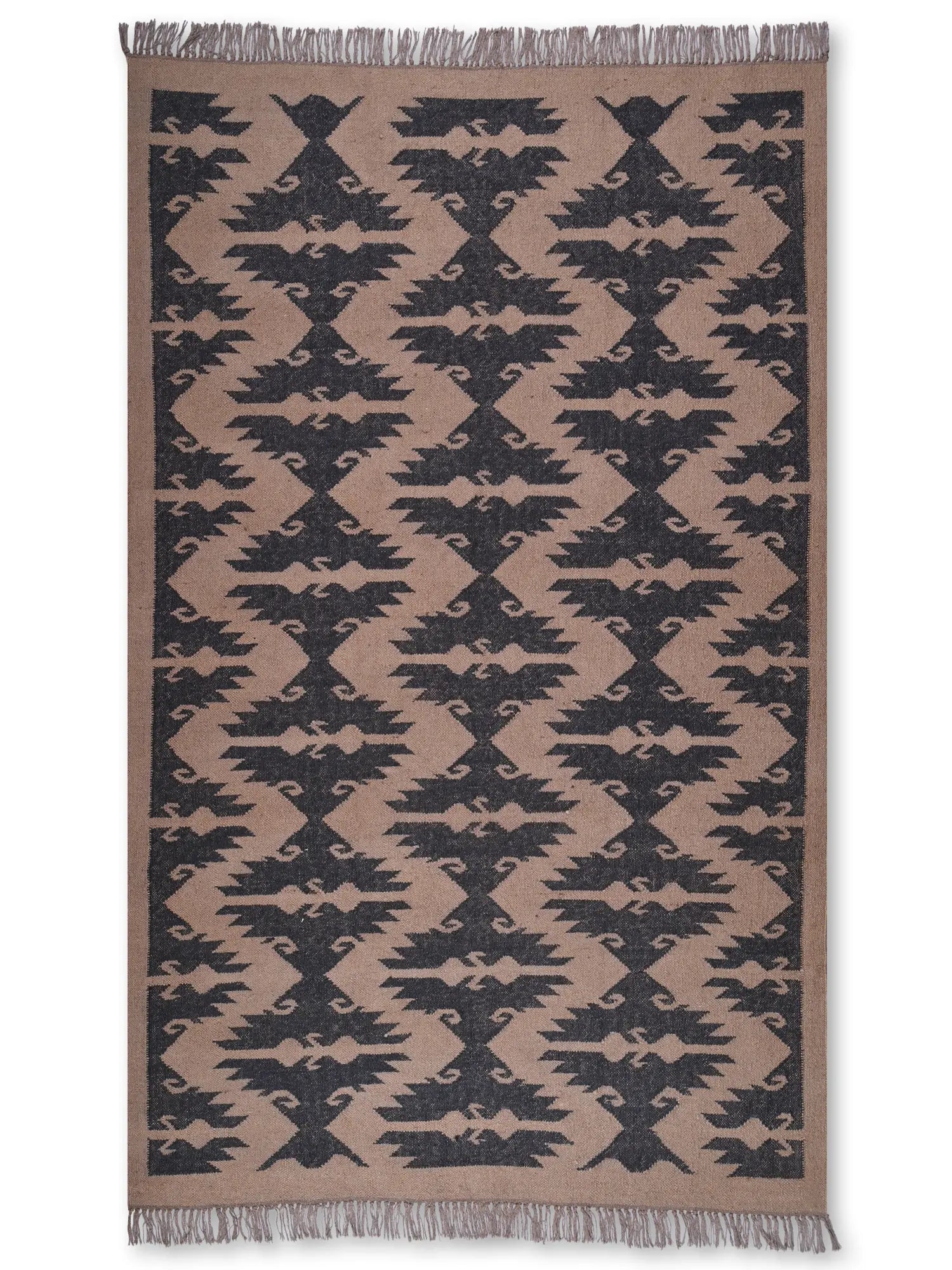 alfombras kililm pasillo 150x240   beige negro necha a mano en fibras naturales