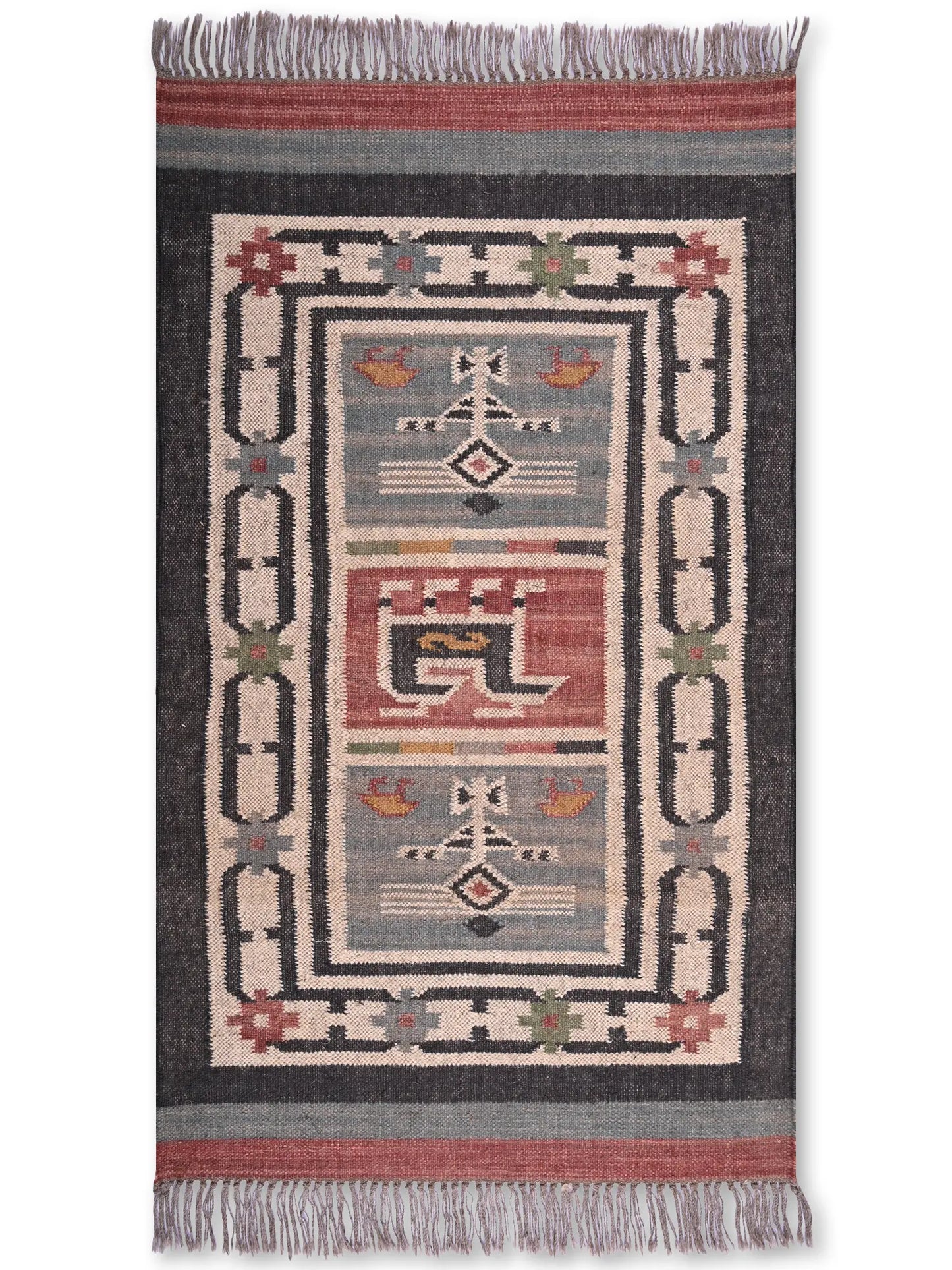 alfombras kililm pasillo 75x120 multicolor necha a mano en fibras naturales
