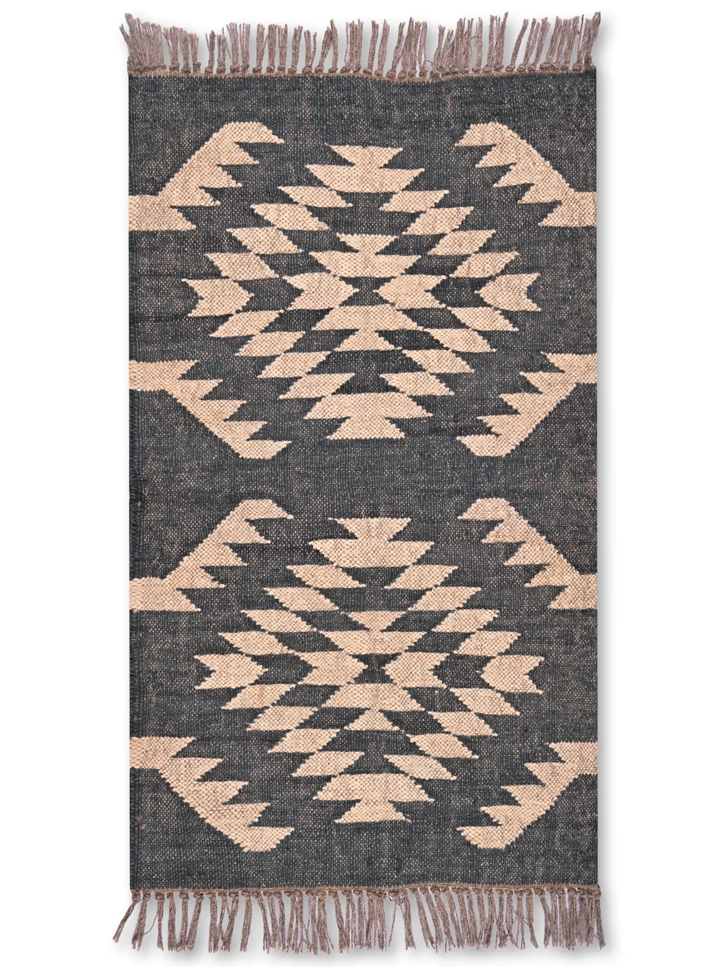 alfombras kililm pasillo 60x90 negro crema necha a mano en fibras naturales