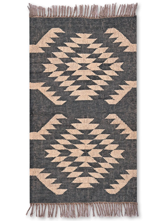 alfombras kililm pasillo 60x90 negro crema necha a mano en fibras naturales