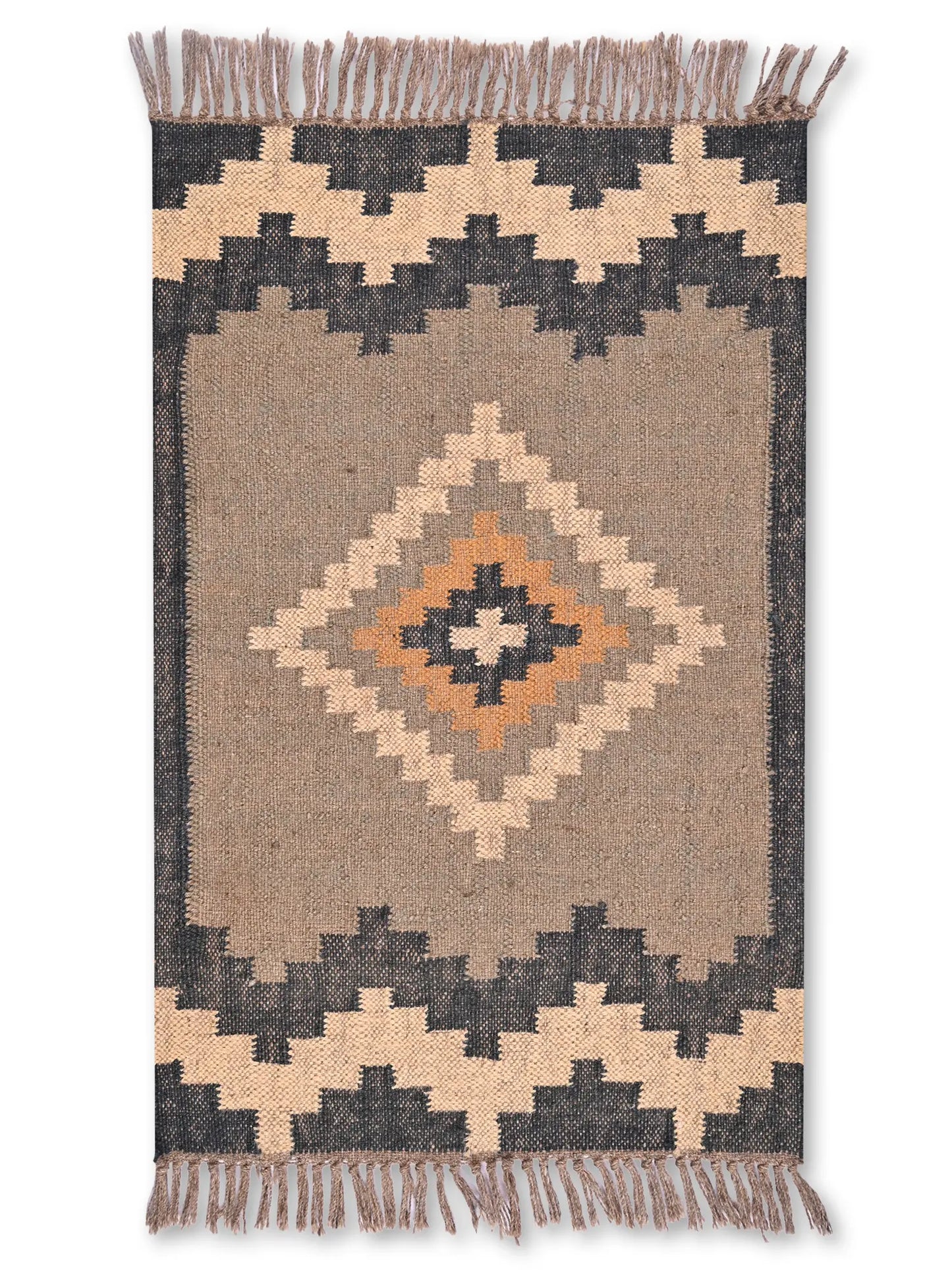 alfombras kililm pasillo 60x90 negro crema marrón necha a mano en fibras naturales