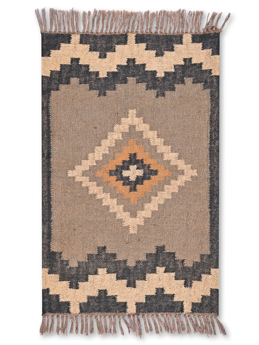 alfombras kililm pasillo 60x90 negro crema marrón necha a mano en fibras naturales