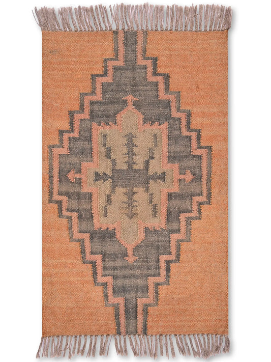 alfombras kililm pasillo 60x90 naranja gris necha a mano en fibras naturales
