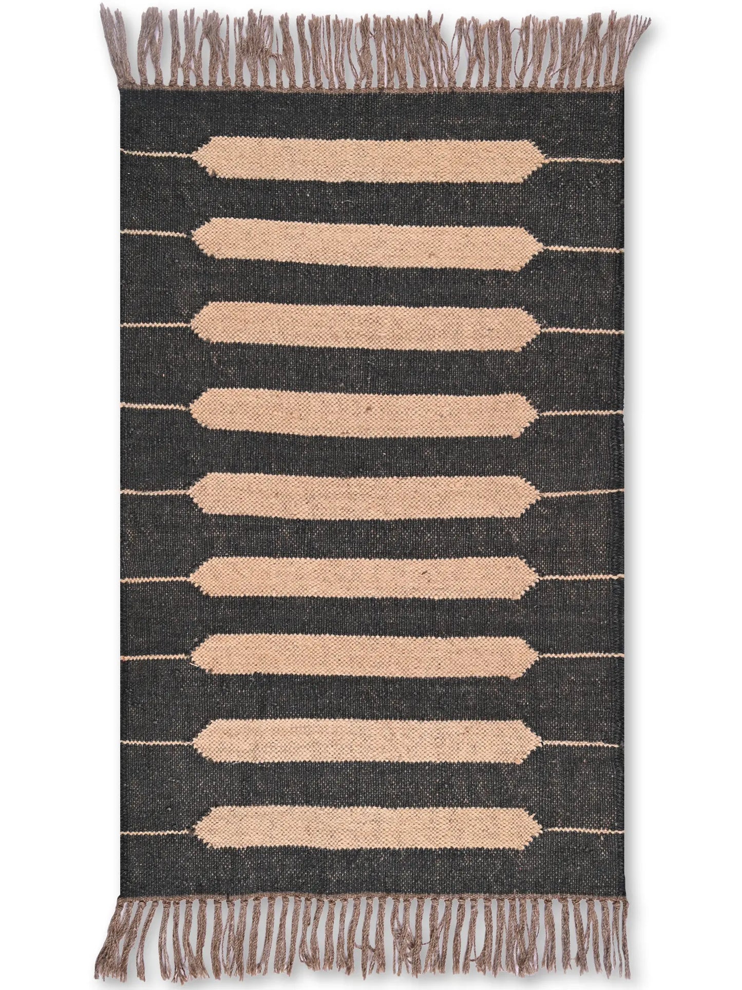 alfombras kililm pasillo 60x90 beige negro necha a mano en fibras naturales