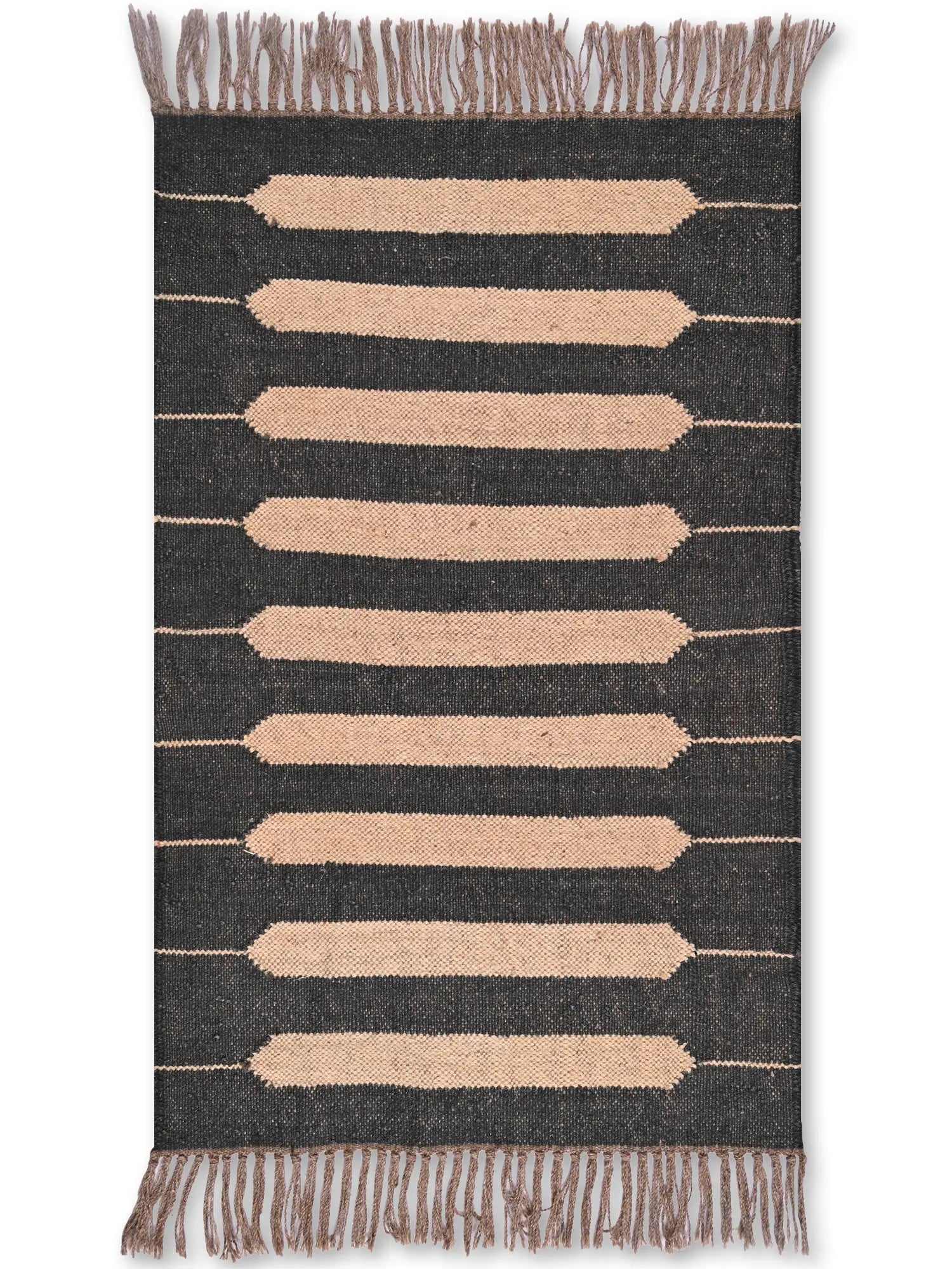 alfombras kililm pasillo 60x90 beige negro necha a mano en fibras naturales