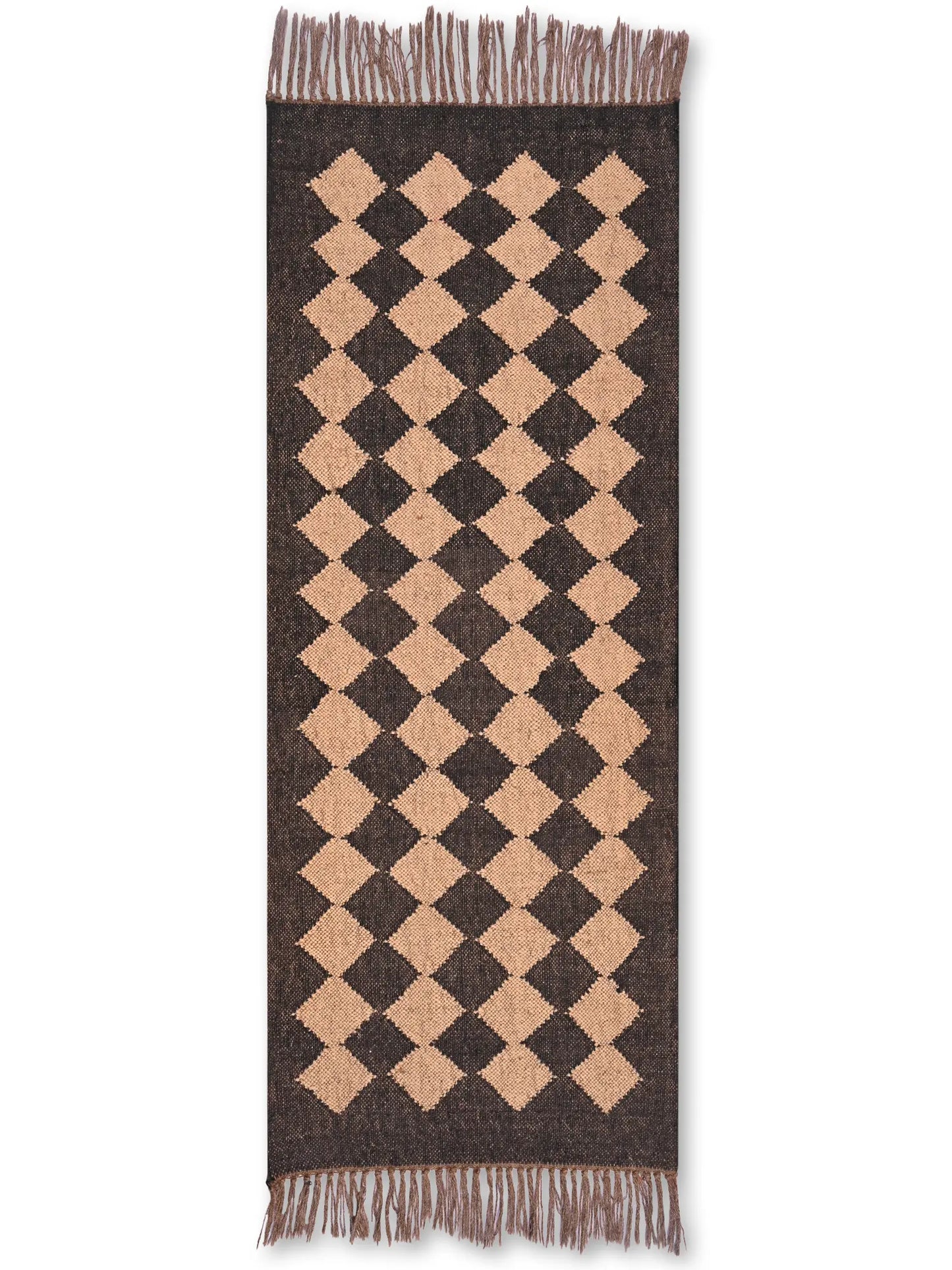 alfombras kililm pasillo 60x150 negro beige necha a mano en fibras naturales