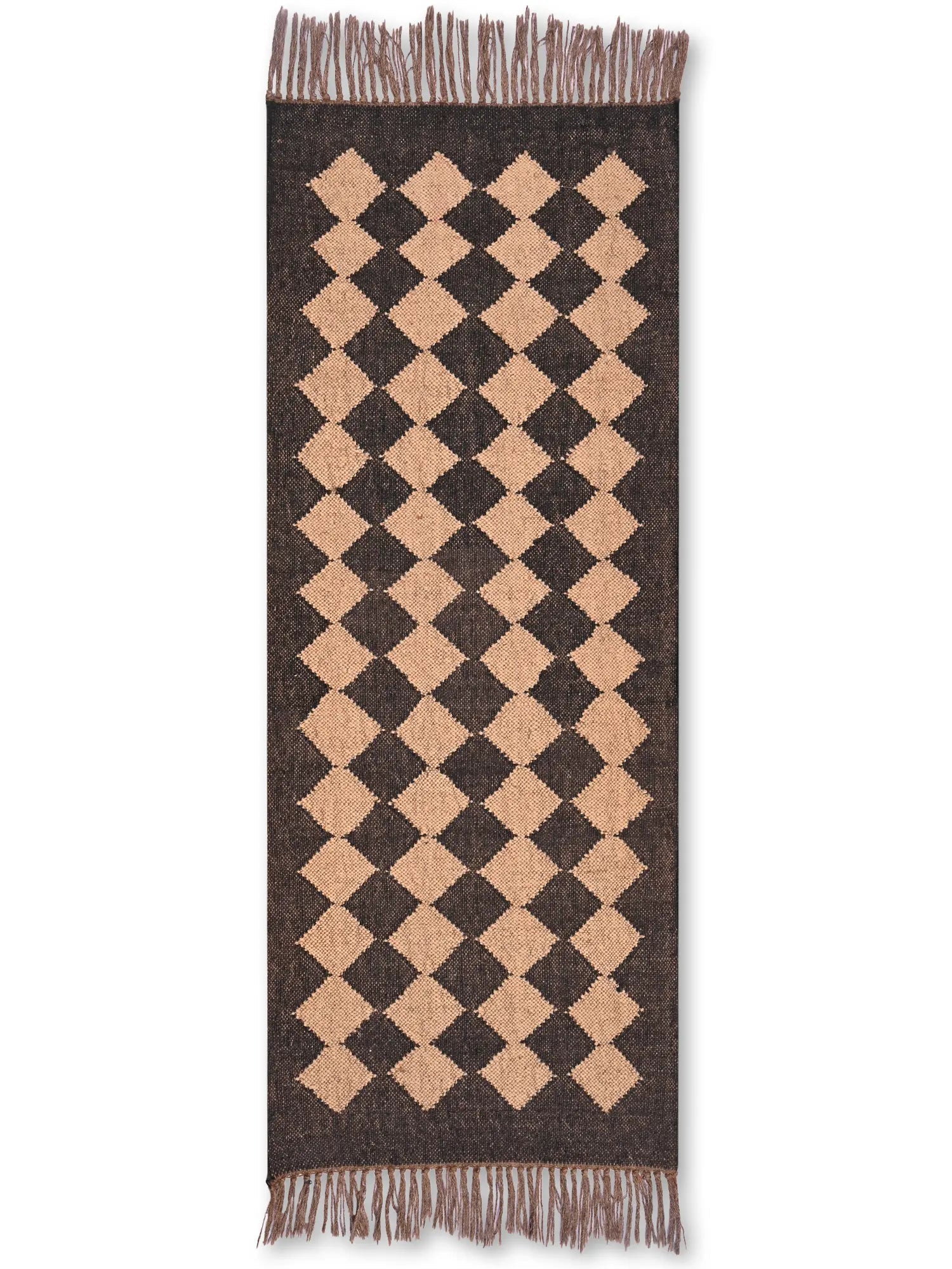 alfombras kililm pasillo 60x150 negro beige necha a mano en fibras naturales