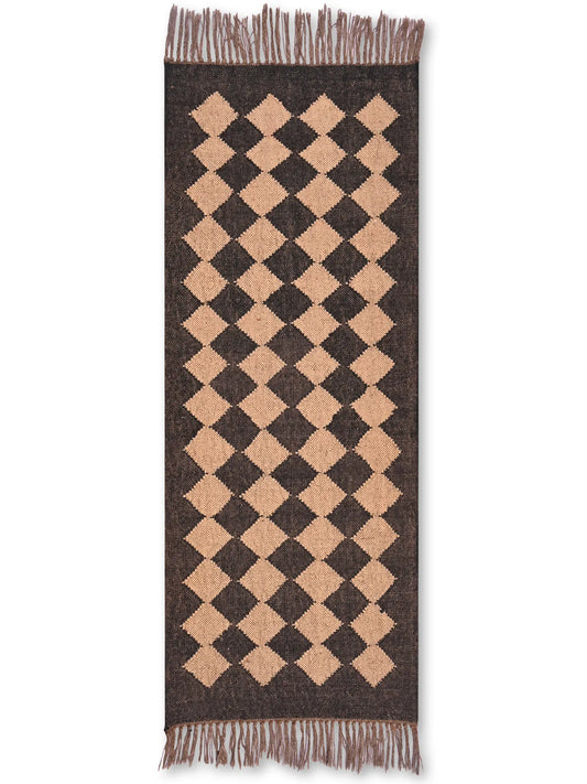 alfombras kililm pasillo 60x150 negro beige necha a mano en fibras naturales