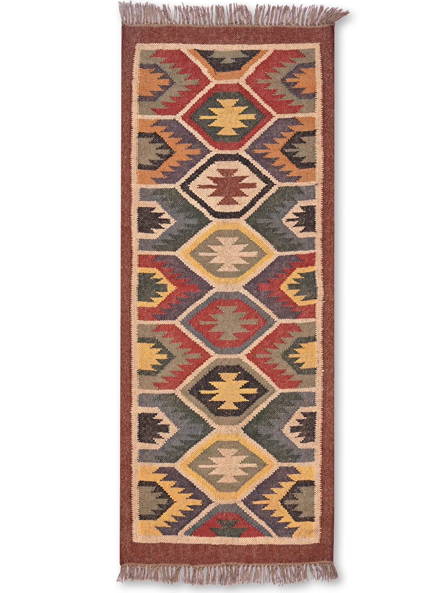 alfombras kililm pasillo 60x150 multicolor necha a mano en fibras naturales