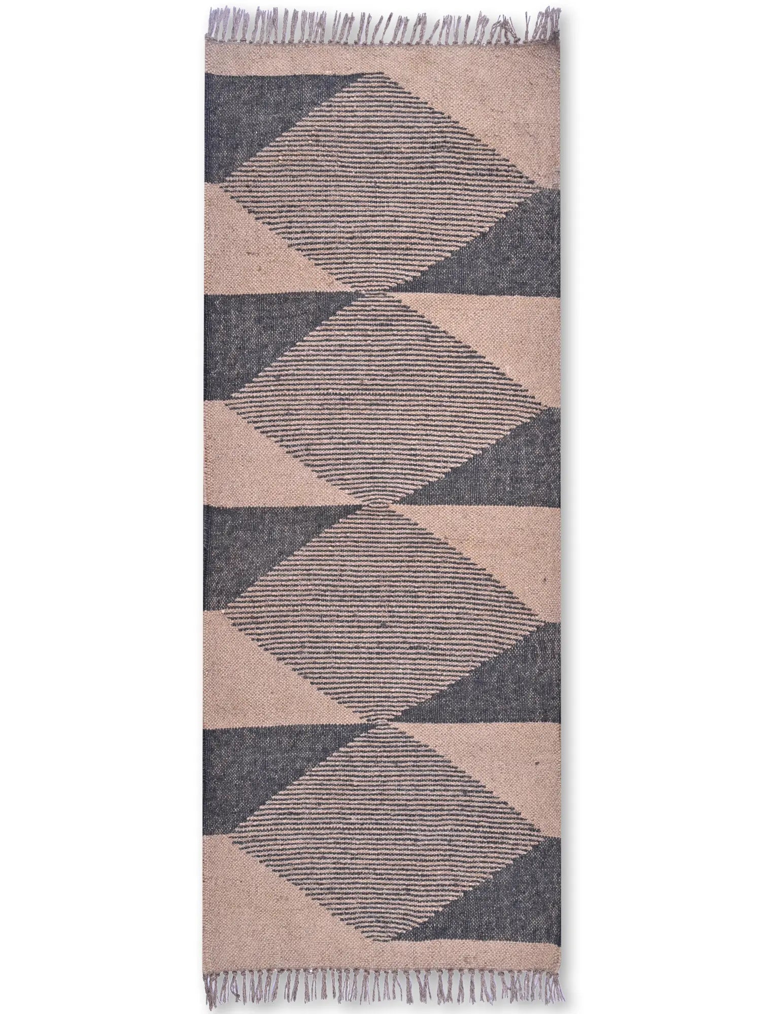 alfombras kililm pasillo 60x150 negro beige necha a mano en fibras naturales