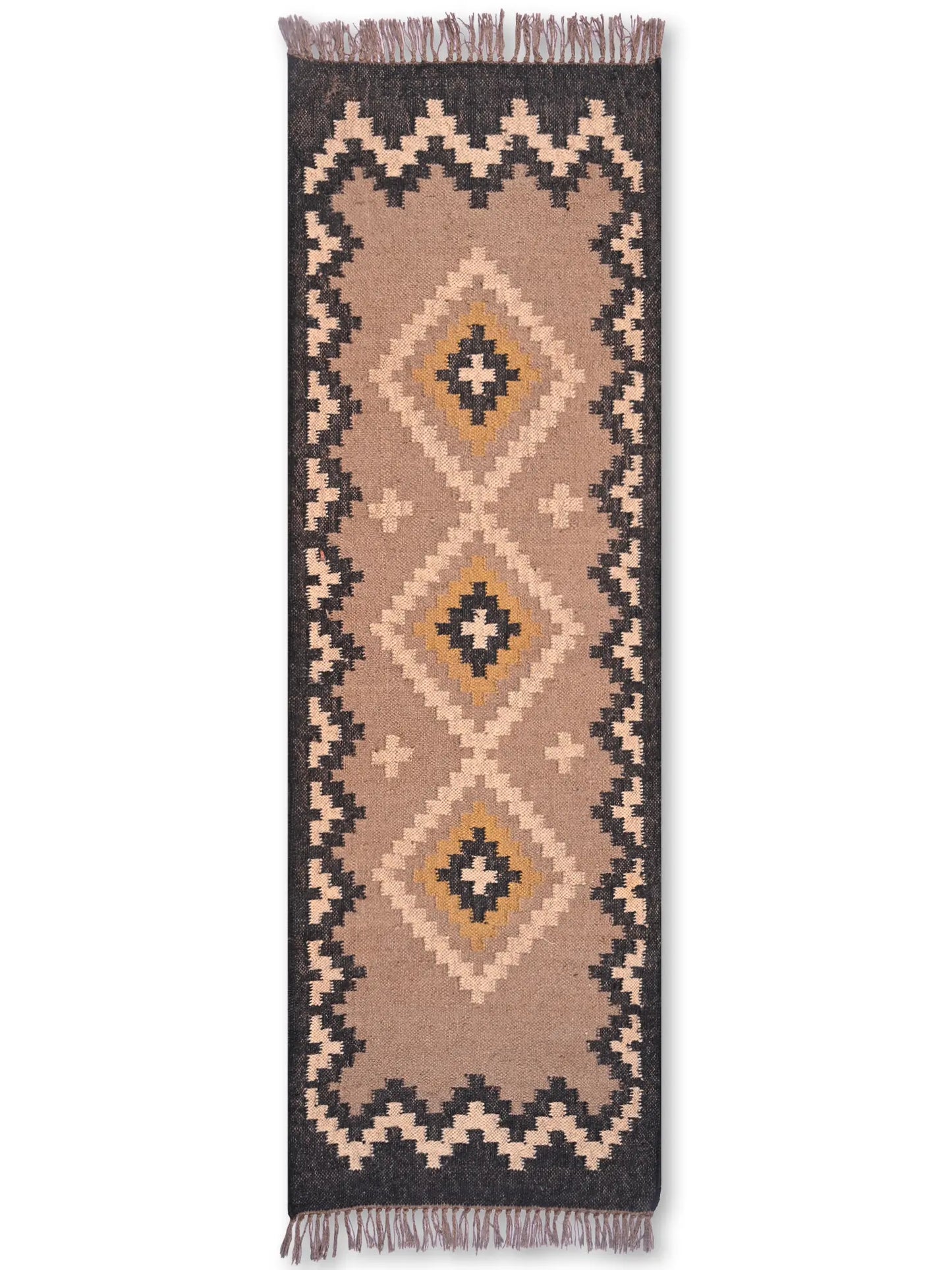 alfombras kililm pasillo 60x180 negro beige necha a mano en fibras naturales