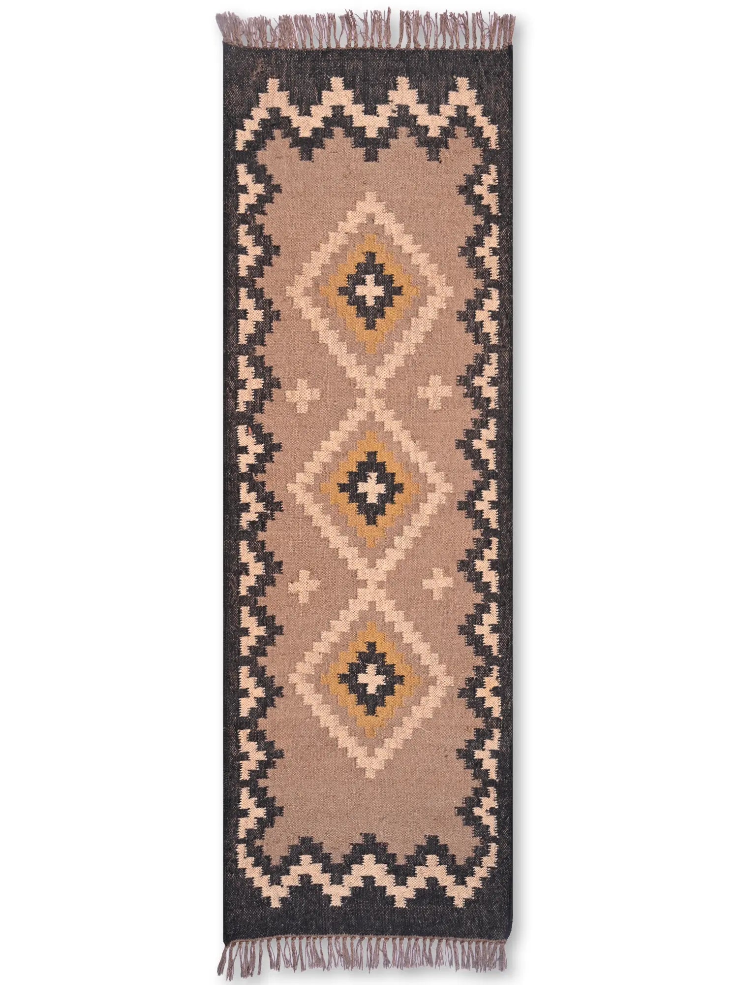 alfombras kililm pasillo 60x180 negro beige necha a mano en fibras naturales
