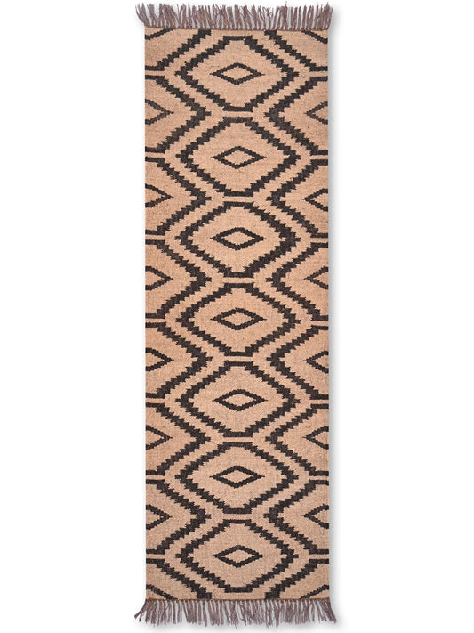 alfombras kililm pasillo 60x180 beige  negro necha a mano en fibras naturales