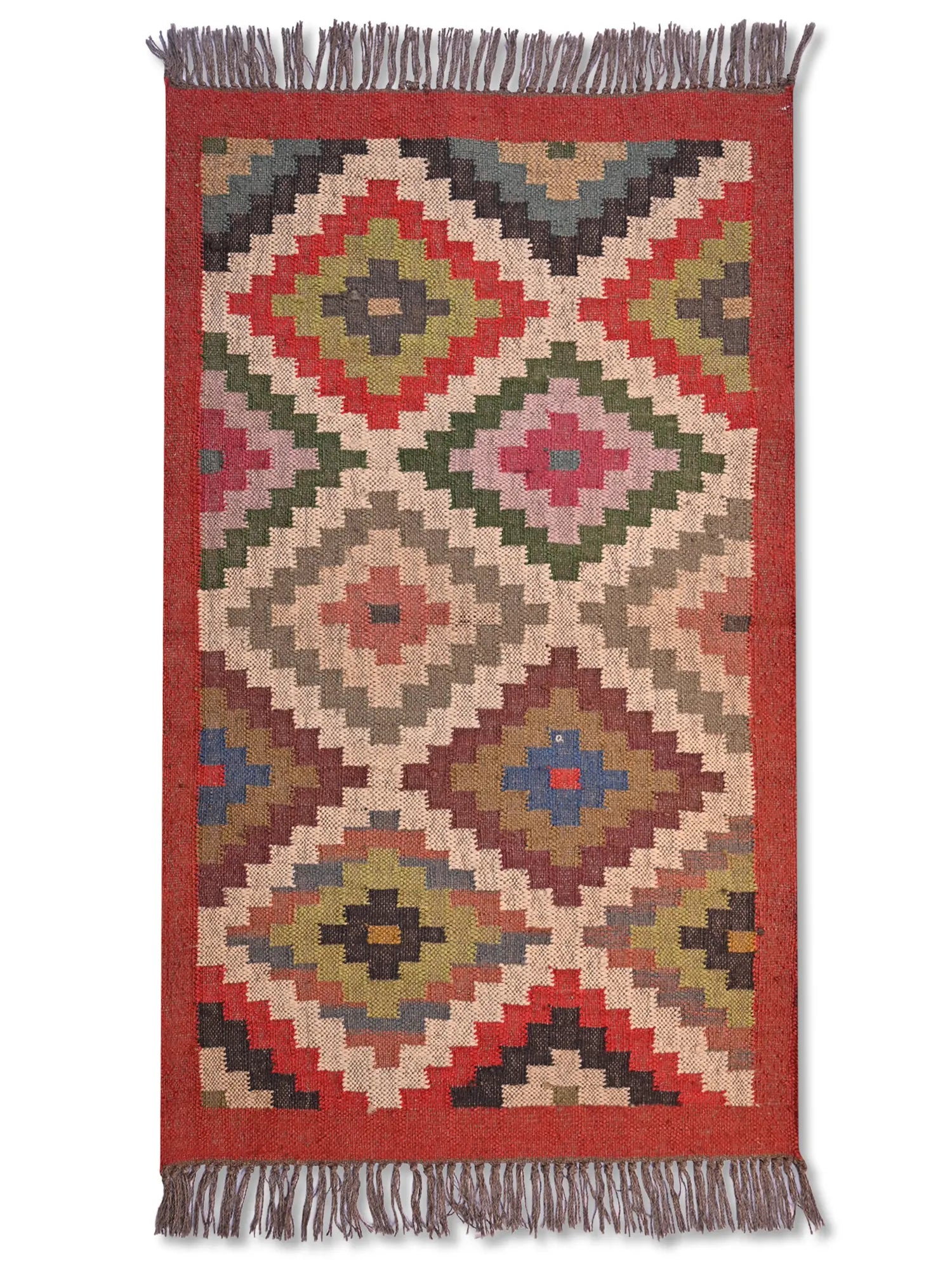 alfombras kililm pasillo 75x120  multicolor necha a mano en fibras naturales
