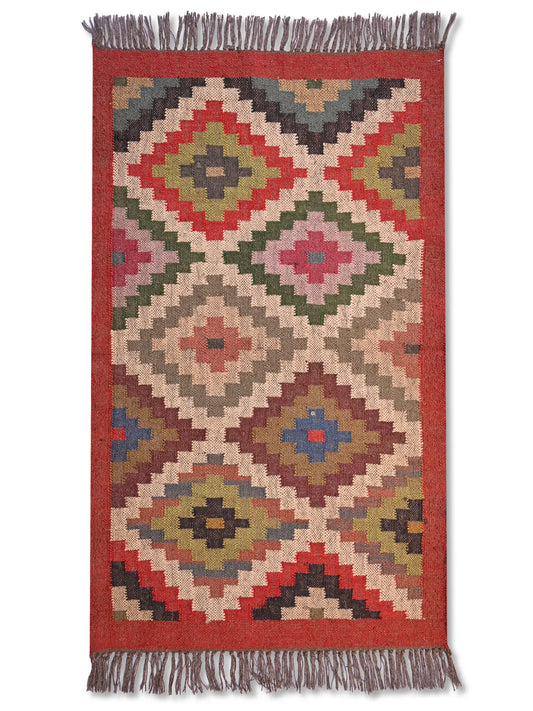 alfombras kililm pasillo 75x120  multicolor necha a mano en fibras naturales
