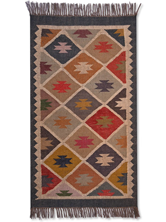 alfombras kililm pasillo 75x120  multicolor necha a mano en fibras naturales
