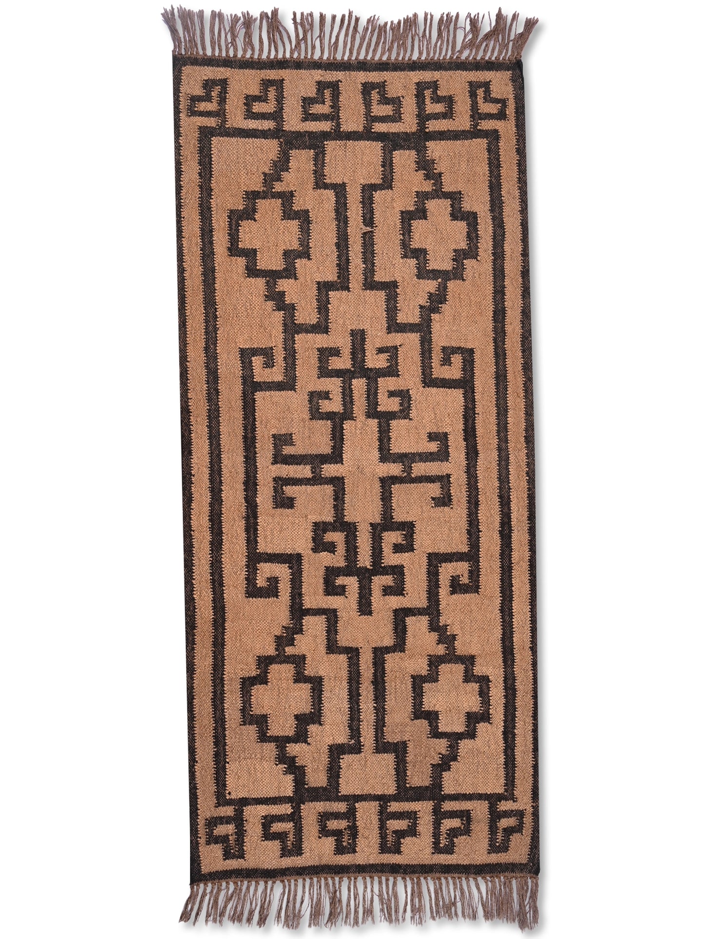 alfombras kililm pasillo 75x180 negro beige necha a mano en fibras naturales