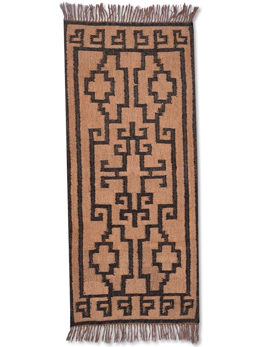 alfombras kililm pasillo 75x180 negro beige necha a mano en fibras naturales