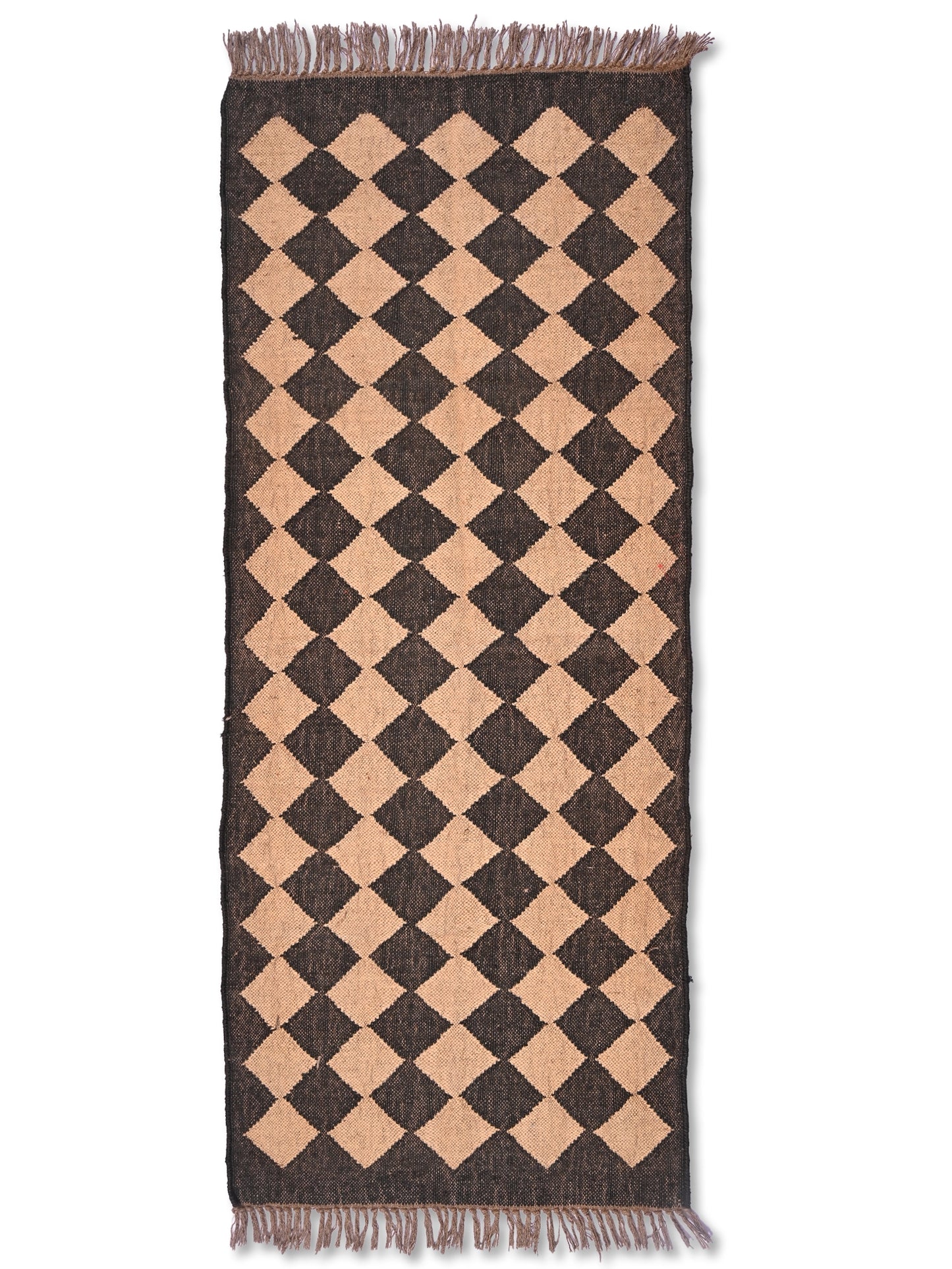 alfombras kililm pasillo 75x180 negro  beige necha a mano en fibras naturales