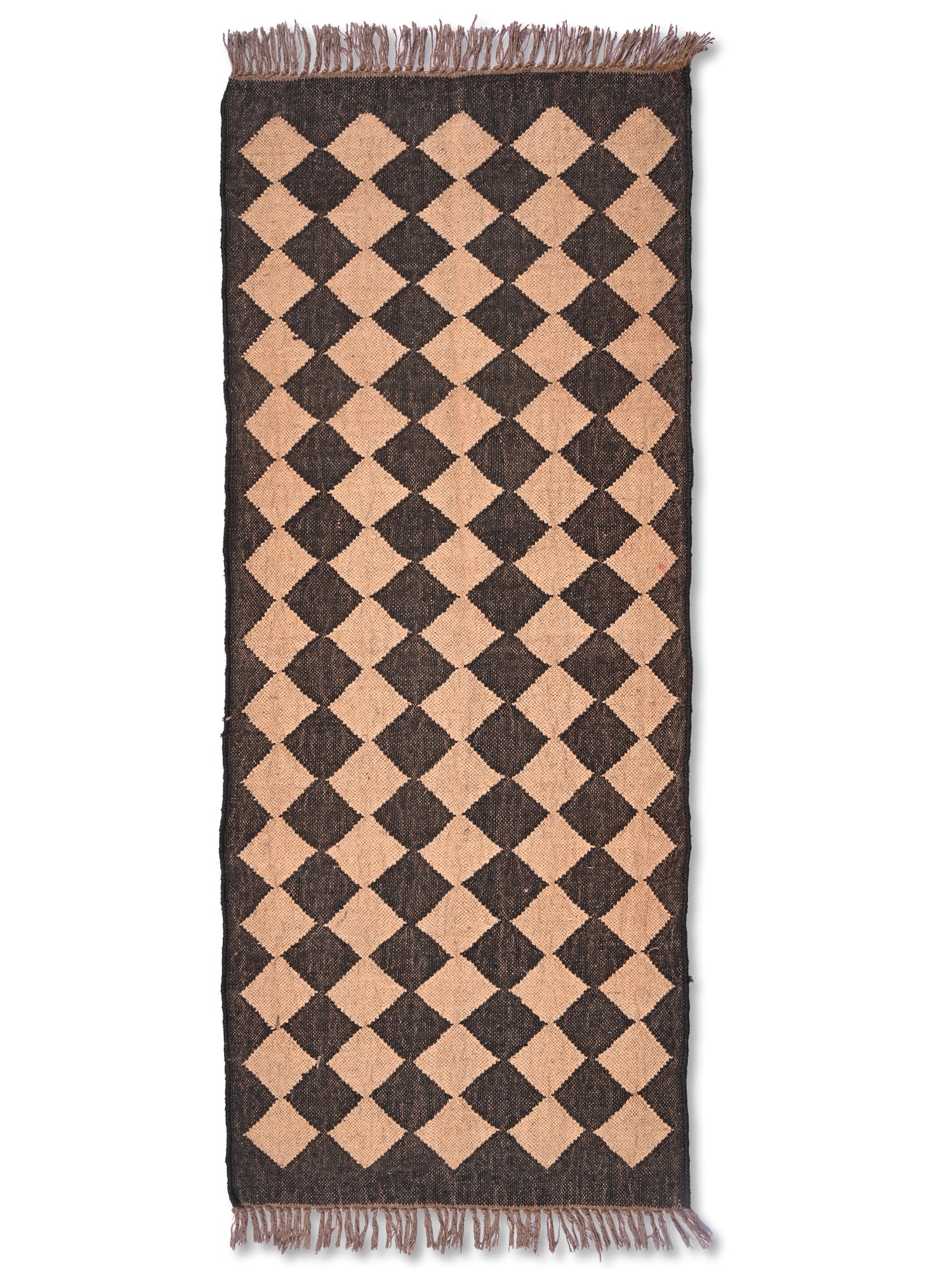 alfombras kililm pasillo 75x180 negro  beige necha a mano en fibras naturales