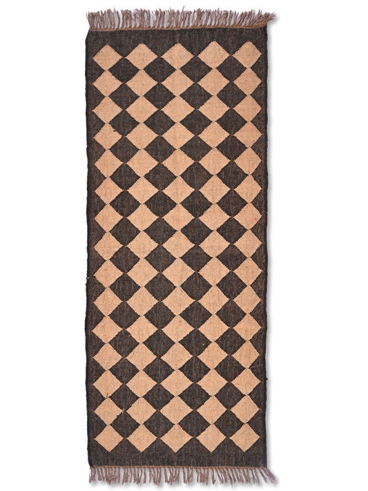 alfombras kililm pasillo 75x180 negro  beige necha a mano en fibras naturales