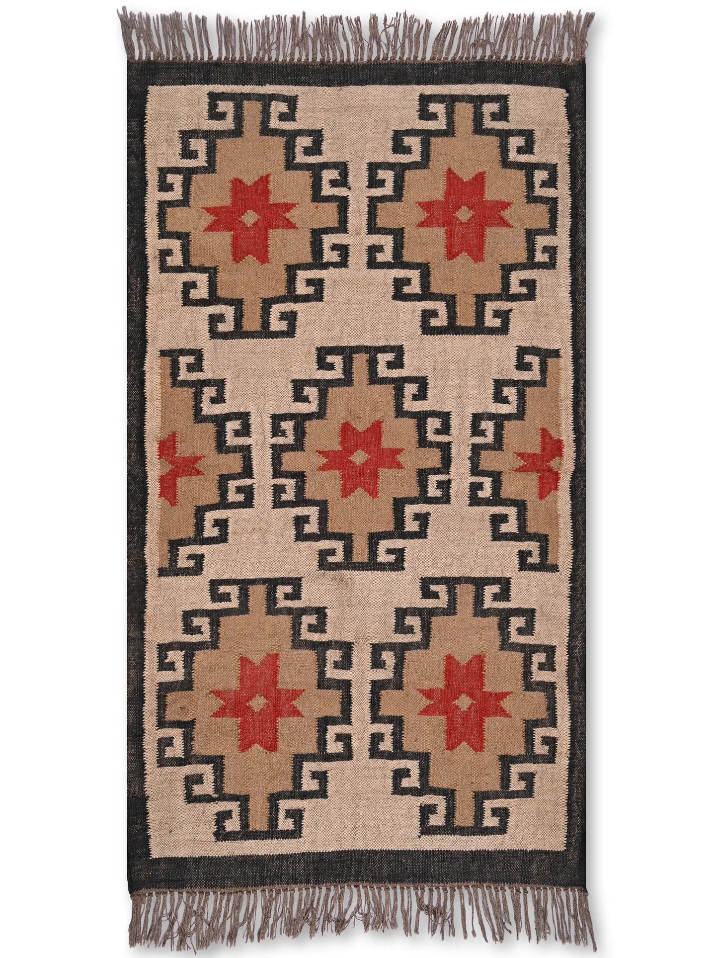 alfombras kililm pasillo 90x150 beige marrón rojo necha a mano en fibras naturales
