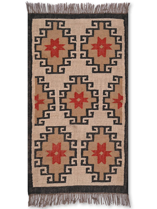 alfombras kililm pasillo 90x150 beige marrón rojo necha a mano en fibras naturales
