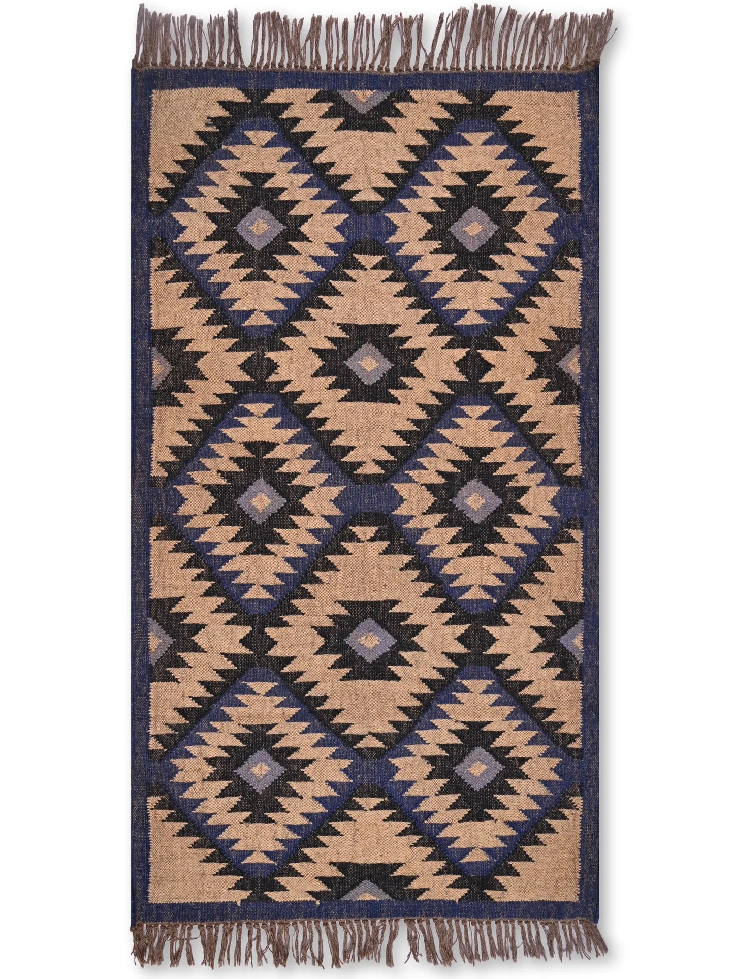 alfombras kililm pasillo 90x150 negro beige necha a mano en fibras naturales

