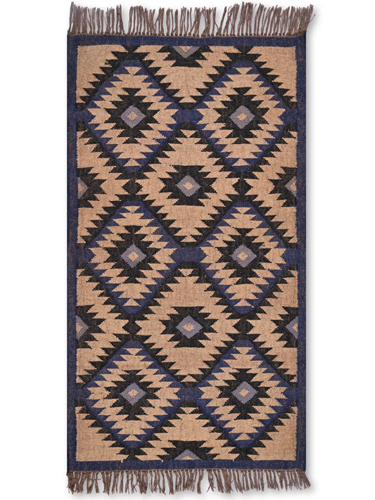 alfombras kililm pasillo 90x150 negro beige necha a mano en fibras naturales
