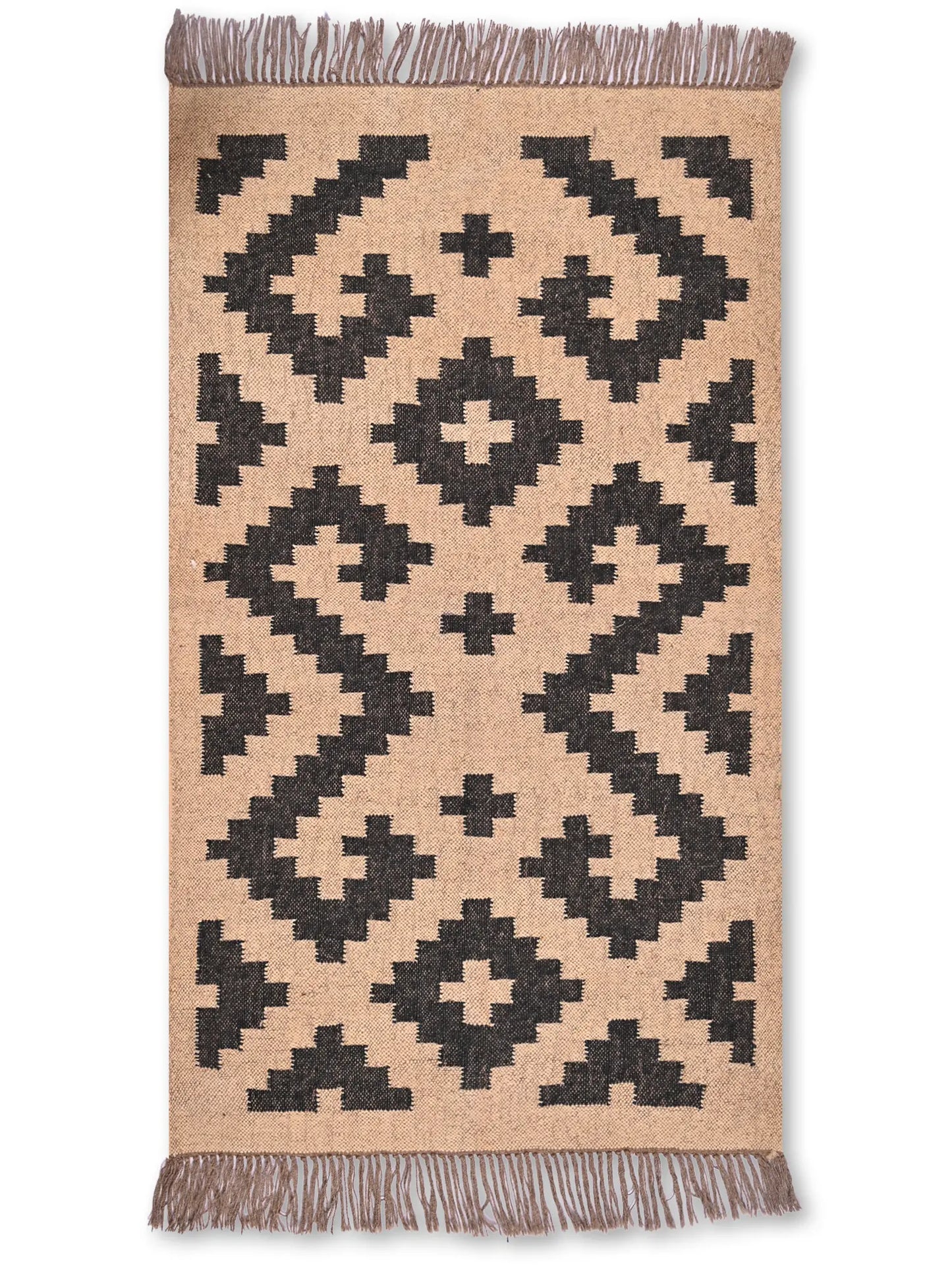 alfombras kililm pasillo 90x150 beige negro necha a mano en fibras naturales
