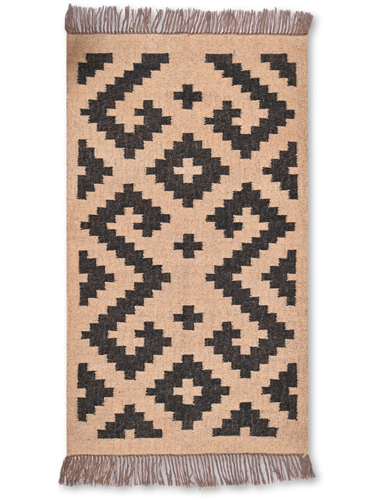 alfombras kililm pasillo 90x150 beige negro necha a mano en fibras naturales
