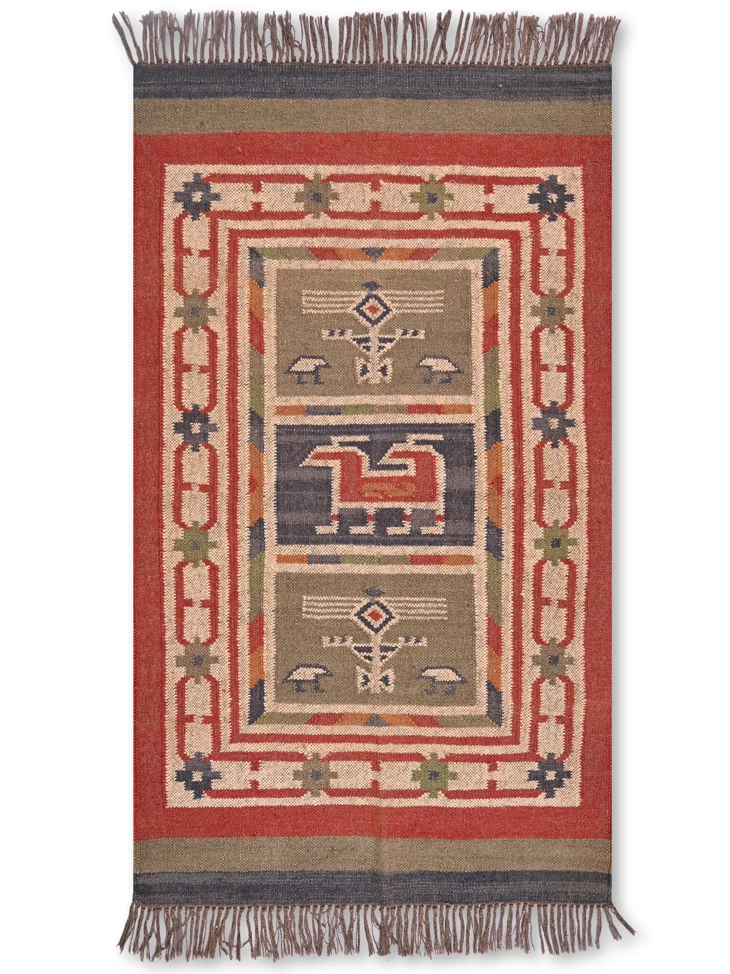 alfombras kililm pasillo 90x150 multicolor necha a mano en fibras naturales