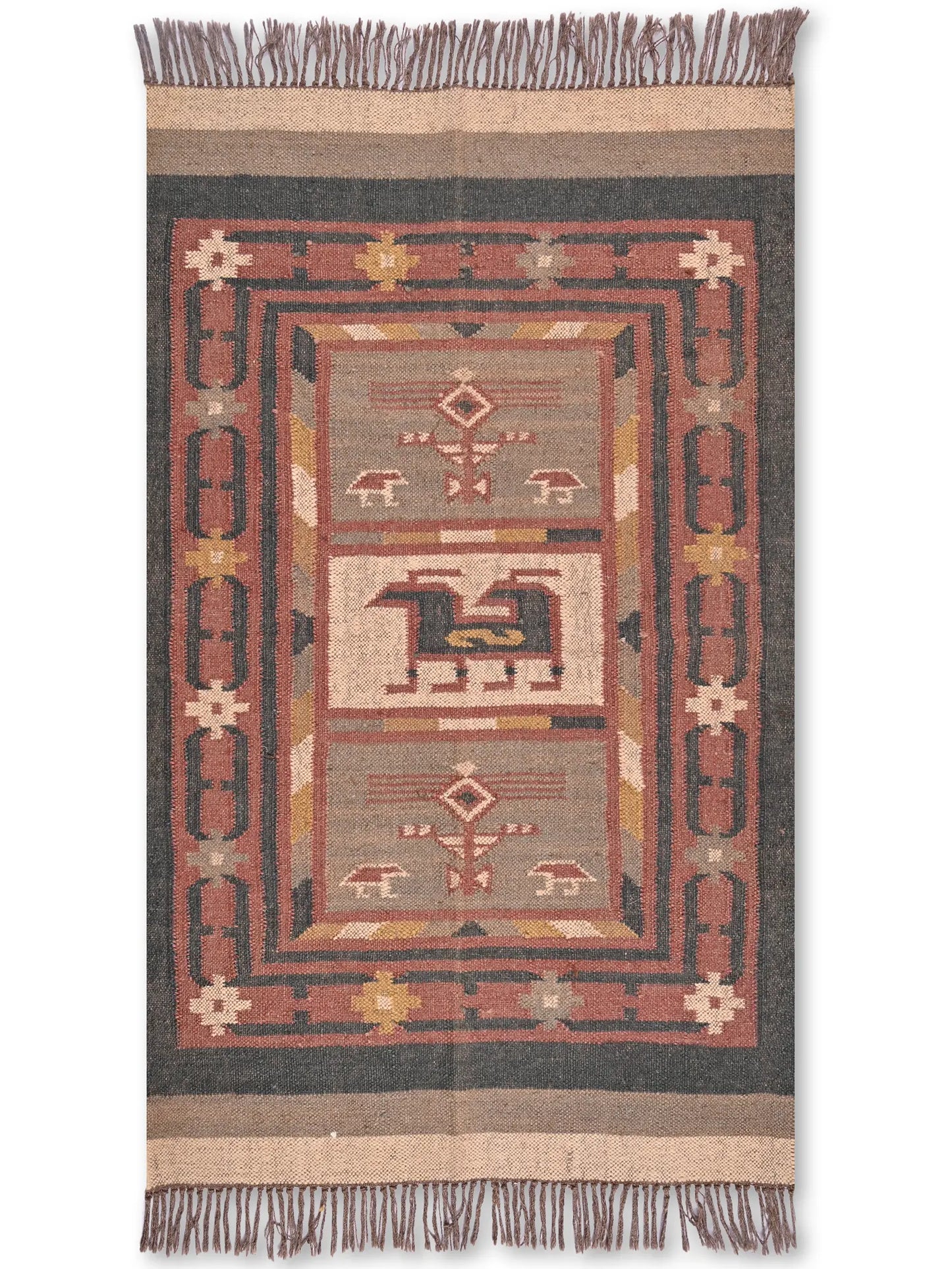 alfombras kililm pasillo 90x150 multicolor necha a mano en fibras naturales