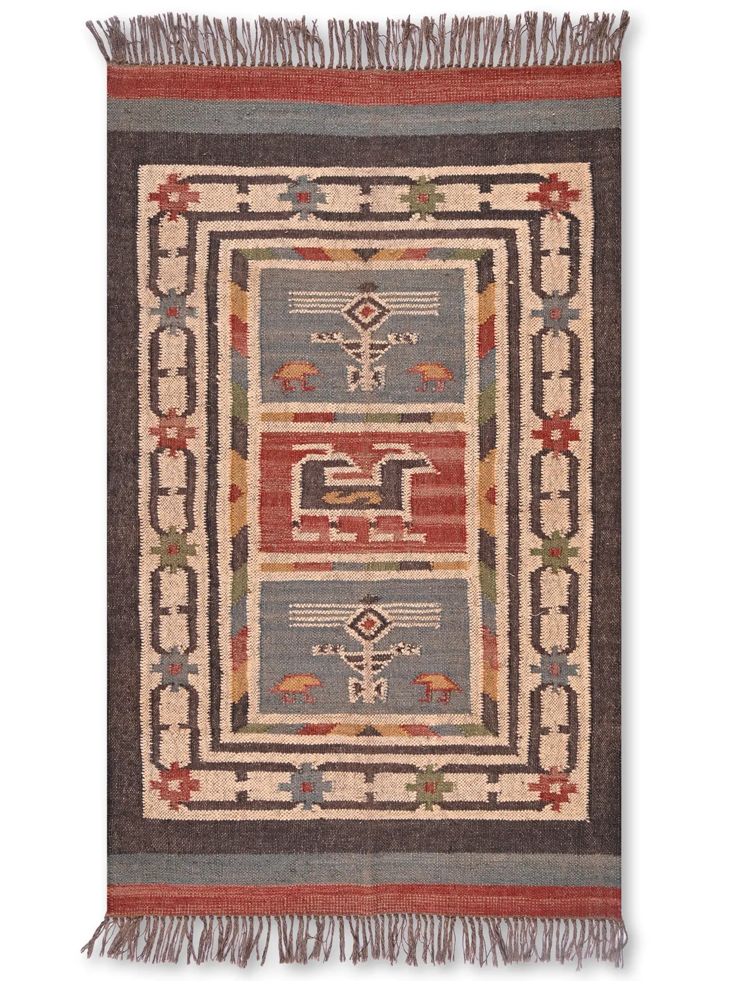 alfombras kililm pasillo 90x150 multicolor necha a mano en fibras naturales
