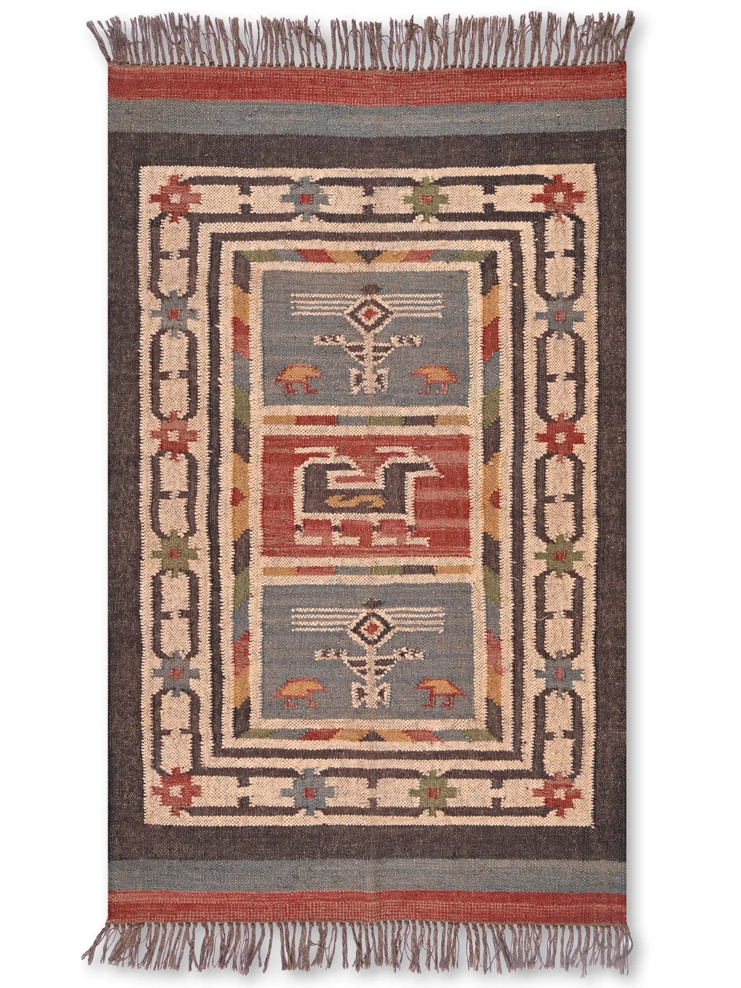 alfombras kililm pasillo 90x150 multicolor necha a mano en fibras naturales
