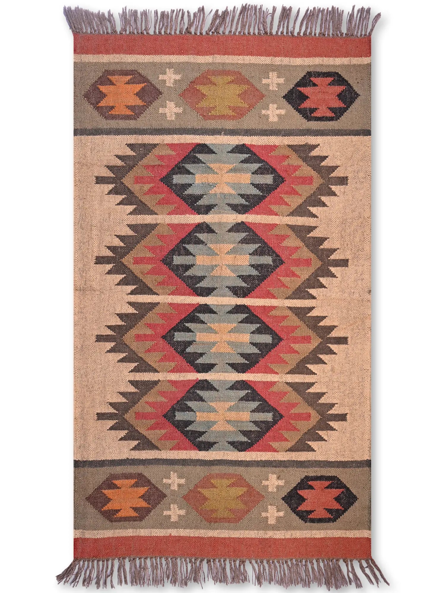 alfombras kililm pasillo 90x150 multicolor necha a mano en fibras naturales