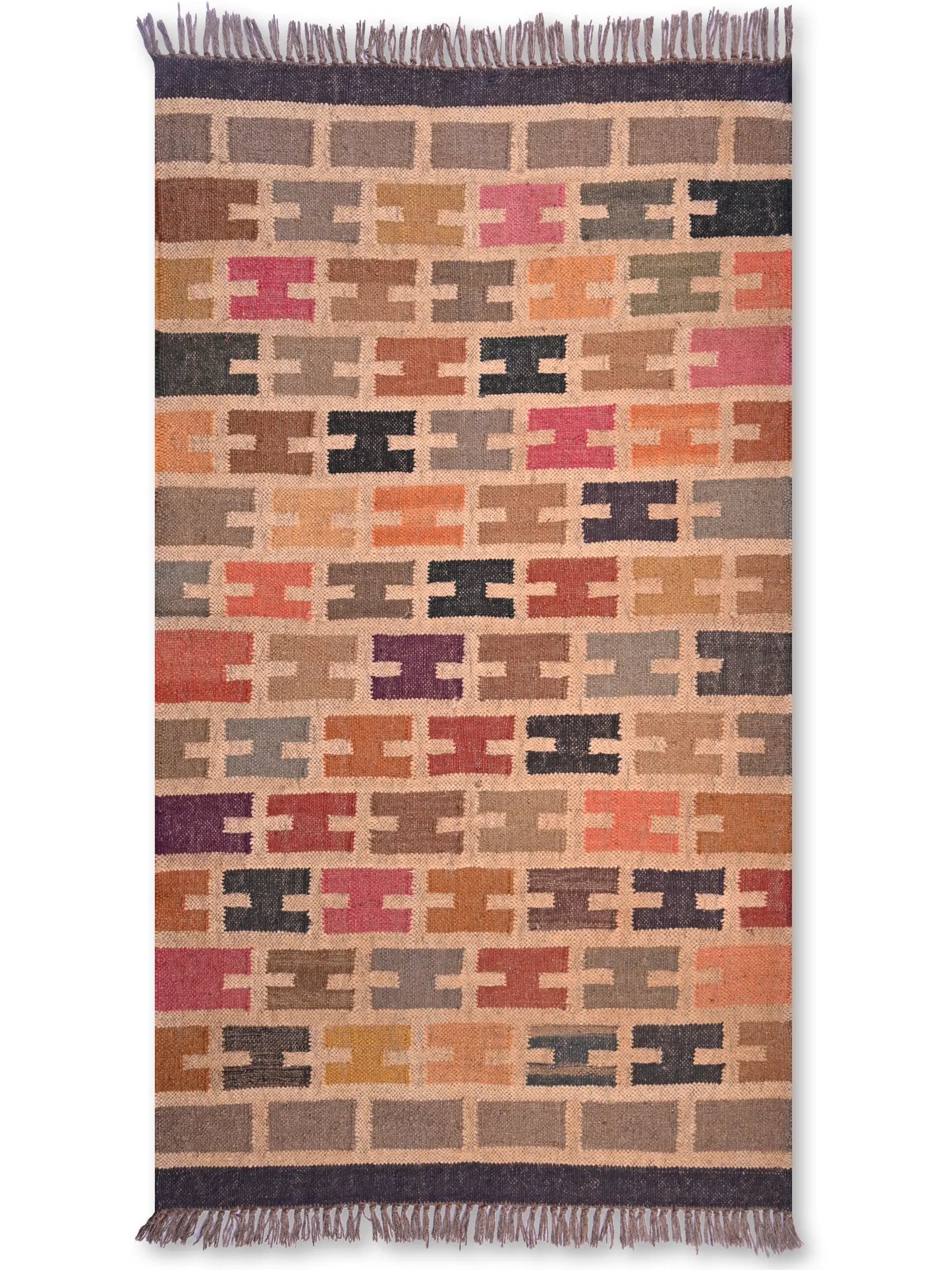 alfombras kililm pasillo 90x150 multicolor necha a mano en fibras naturales