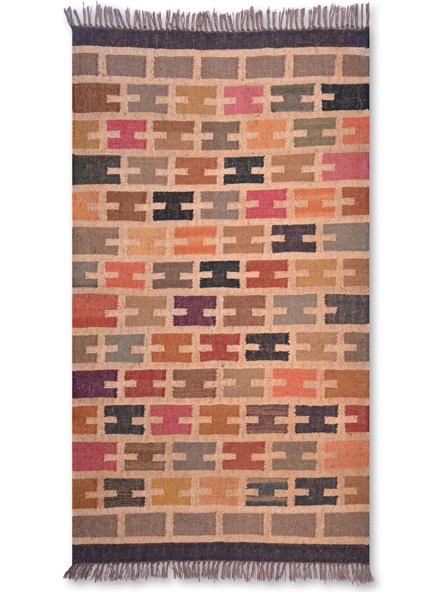 alfombras kililm pasillo 90x150 multicolor necha a mano en fibras naturales