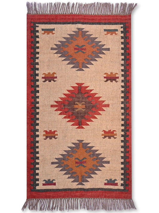alfombras kililm pasillo 90x150 beige rojo necha a mano en fibras naturales