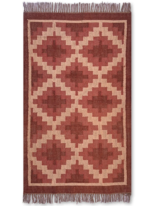 alfombras kililm pasillo 90x150 rojo necha a mano en fibras naturales