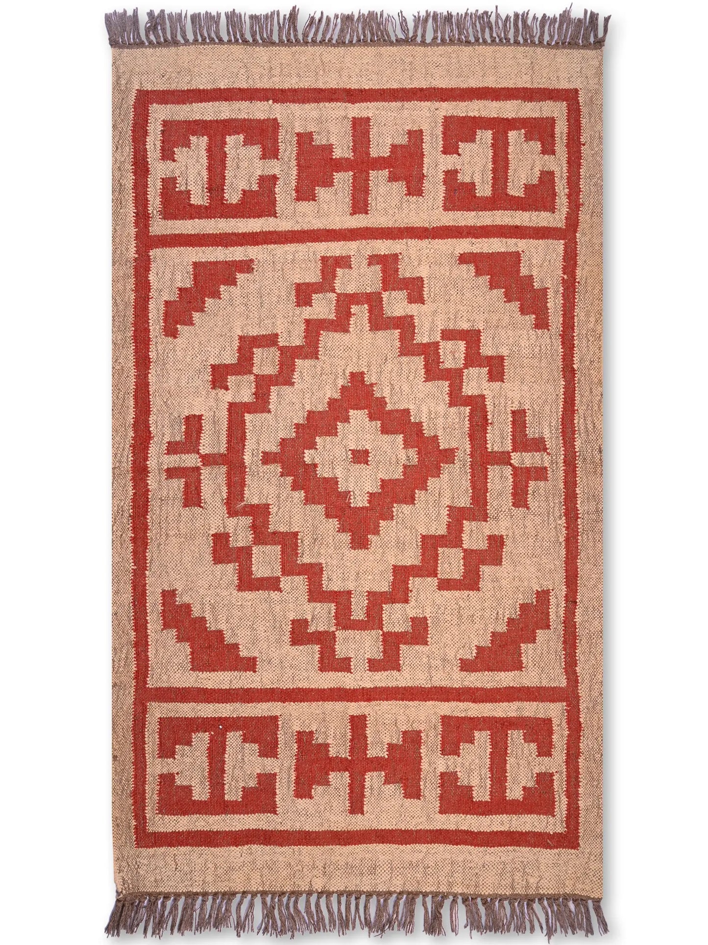 alfombras kililm pasillo 90x150 beige rojo necha a mano en fibras naturales
