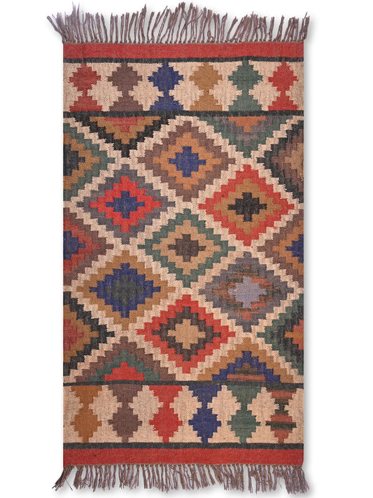 alfombras kililm pasillo 90x150 multicolor necha a mano en fibras naturales

