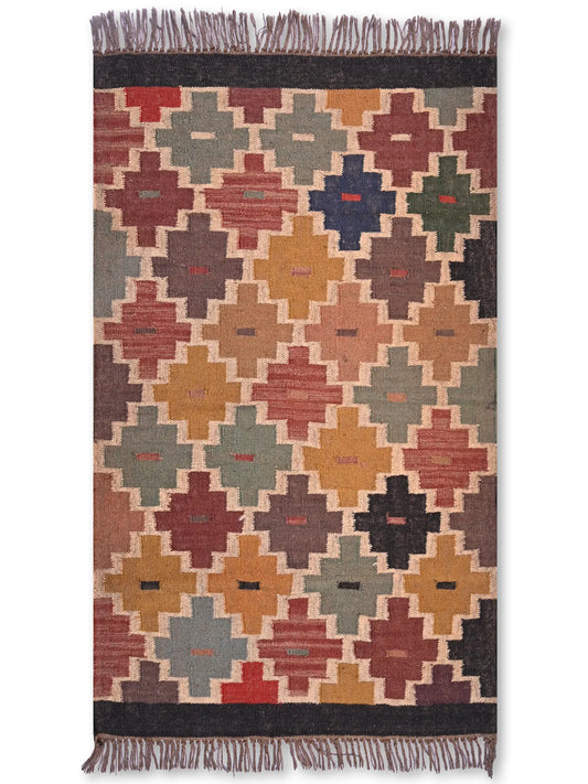 alfombras kililm pasillo 90x150 multicolor necha a mano en fibras naturales