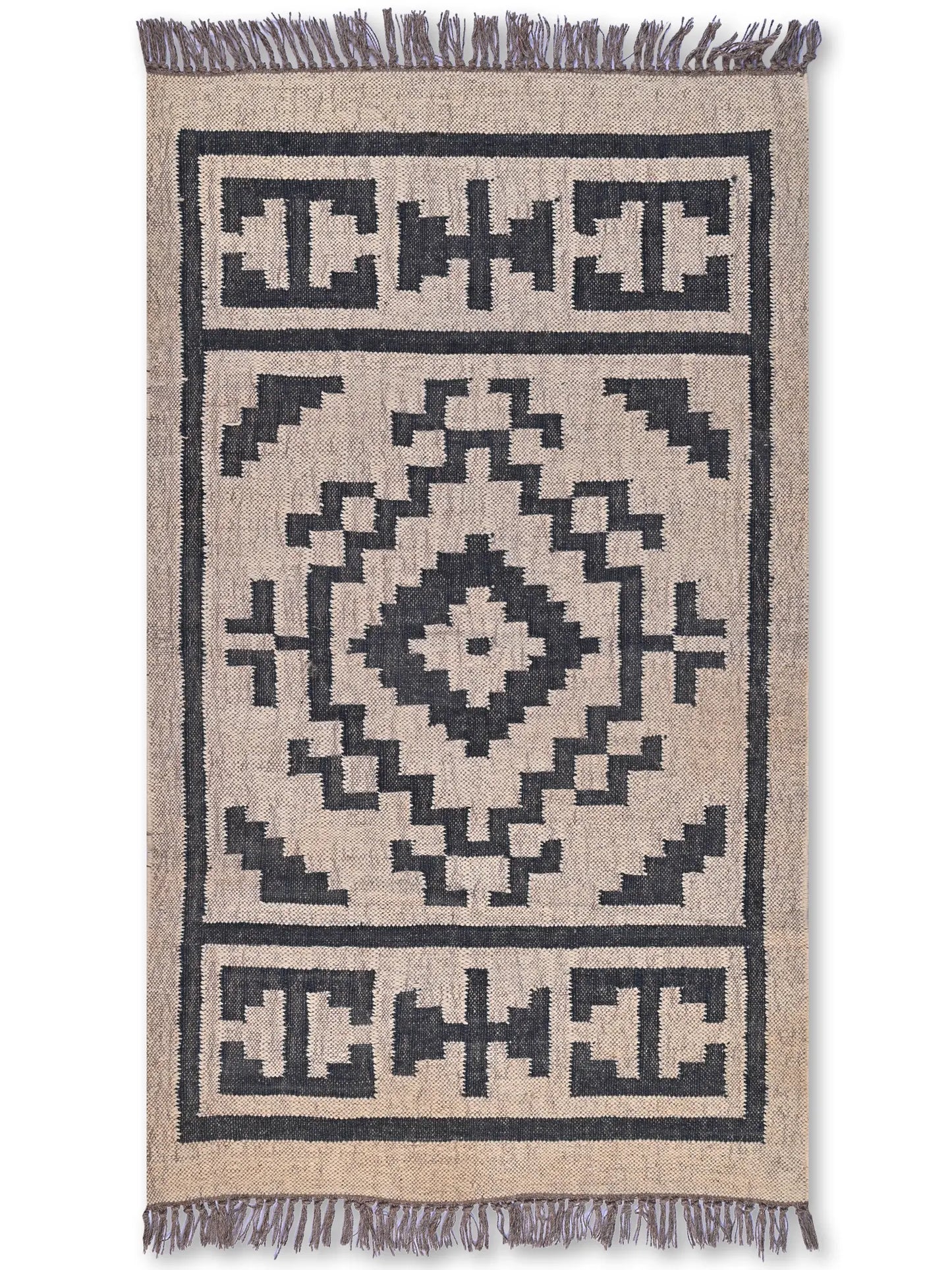 alfombras kililm pasillo 90x150 beige negro necha a mano en fibras naturales