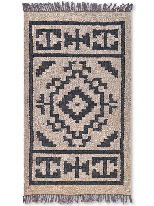 alfombras kililm pasillo 90x150 beige negro necha a mano en fibras naturales