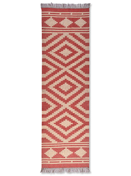 alfombras kililm pasillo 75x240 rojo beige necha a mano en fibras naturales